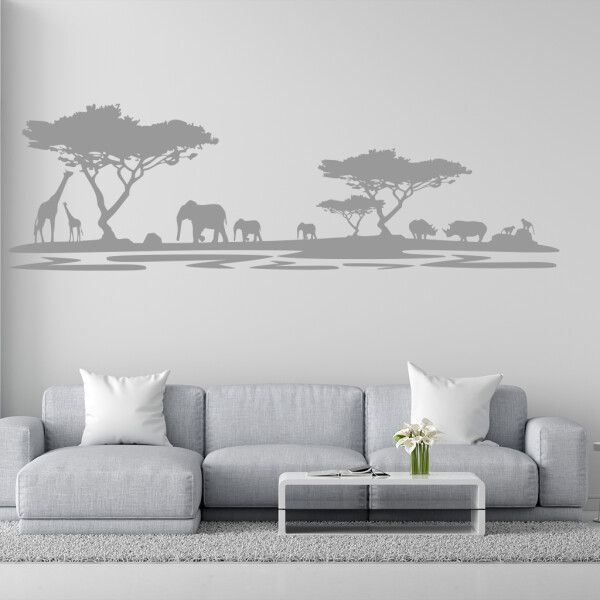 Veselá Stena Samolepka Africké safari Farba: šedá, Veľkosť: 80 x 26 cm