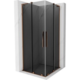 MEXEN/S - Velar L Duo sprchovací kút, posuvné dvere 100 x 100, grafit, ružové zlato 871-100-100-02-43-60
