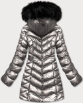 Strieborná metalická dámska zimná bunda (5m778-401) odstíny šedé XL (42)