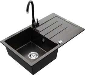 MEXEN/S MEXEN/S - Bruno granitový drez 1 s odkvapkávačom vrátane batérie Telma, čierna/zlatý 6513-75-670200-70