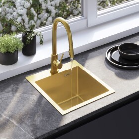 REA REA - Oceľový drez Leo 40 BRUSH GOLD s kuchynskou batériou KPL-96001