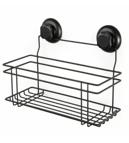 Compactor Bestlock Polička do kúpeľne s prísavkami čierna / bez vŕtania / až 12kg (RAN9788)