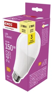 Emos Classic A80 20W teplá biela / LED žiarovka / 150W E27 / 2452 lm / 2700K (1525733287)