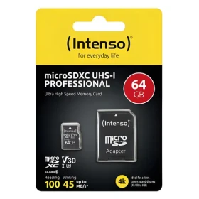 INTENSO microSDXC Professional 64GB / Pamäťová karta / UHS-I / Class 10 / 90 MB/s / vr. SD adaptéra (3433490)