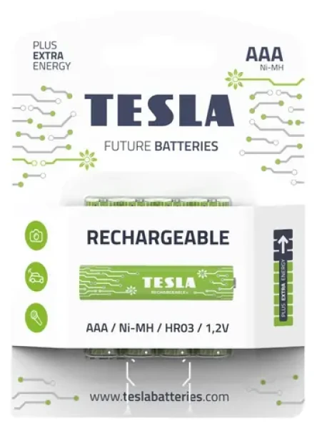 Teslá RECHARGEABLE+ nabíjacia mikrotužková batéria AAA Ni-MH 800mAh 4 ks / HR03 / blister (1099137210)