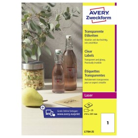 Avery-Zweckform L7784-25 210 x 297 mm prehľad produktov fólie priehľadná 25 ks trvalé Fóliové etikety laser, kópie; L7784-25
