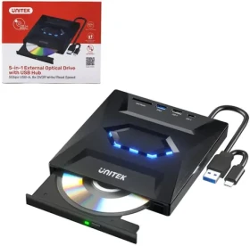 Unitek externá napaľovačka DVD/CD s USB hubom / Externá napaľovačka DVD/CD / USB Hub 5Gbps / Čítačka SD kariet (T1037A01)