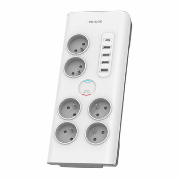 Philips SPN7060WA/60 biela / Prepäťová ochrana / 6 zásuviek amp; 4x USB-A amp; 1x USB-C (SPN7060WA/60)