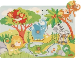 GOKI Drevená vkladačka so zvukmi Zvieratá zo ZOO