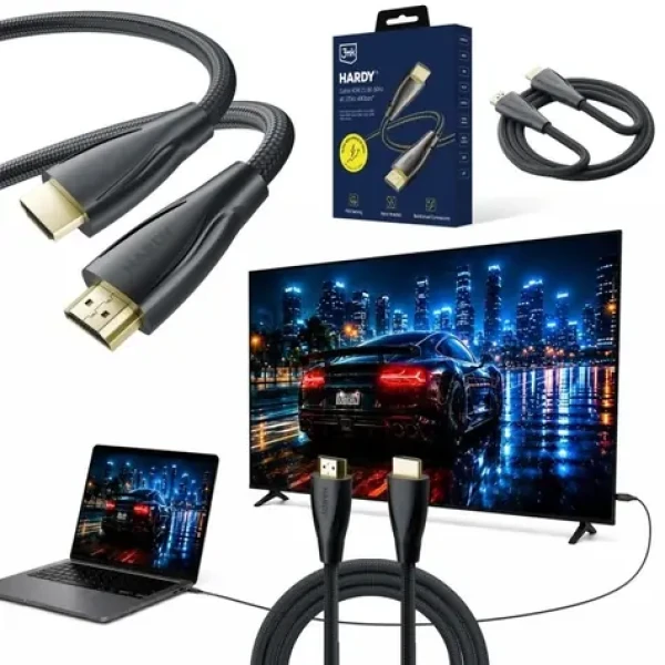 3mk HARDY HDMI 2.1 0,5 m čierna / Kábel HDMI / Ultra High Speed / 8K 60Hz / 4K 120Hz / 48 Gbps / eARC