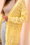 Dámsky sveter s vreckami a sieťovinou žltý UNI