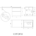 CERANO - Kúpeľňová skrinka Velora - čierna matná, úchytka chróm + doska pod umývadlo Navira Slim - 18 mm + konzola chróm - 120x54,8x46,5 CER-668021