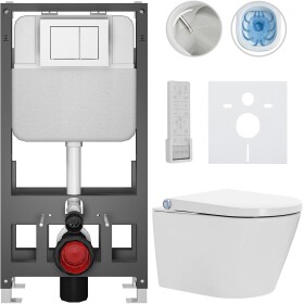 CERANO - Závesné WC s bidetom Basic/Cronus Premium - biela lesklá - WC tlačidlo Maxio/Biela - voľne stojaca - predstenová inštalácia - 59,3x38,4 CER-8050BD86482