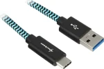Sharkoon Alu Braid čierna, svetlo modrá / Nabíjací a dátový kábel / USB-A - USB-C / USB 3.2 Gen 2 10Gb/s / 0,5 m (4044951027118)