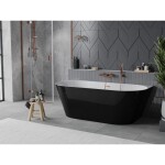 MEXEN/S - Oval Slim voľne stojaca vaňa nástenná 170 x 80, biela/čierna, sifón a prepad meď kartáčovaná 52661708075-65
