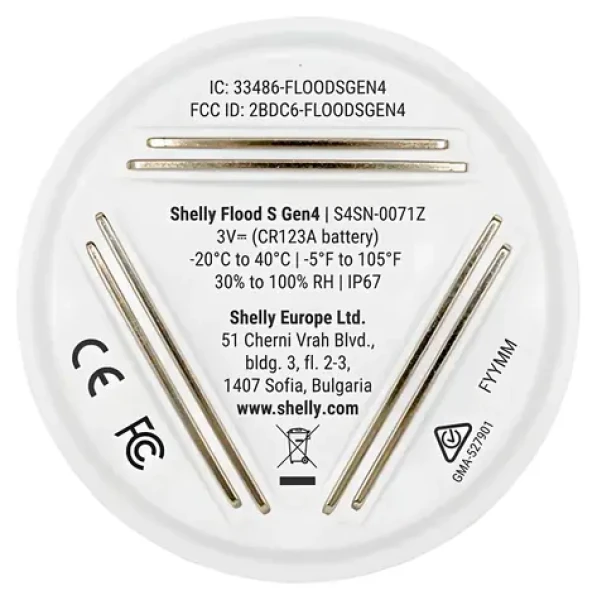 Shelly Flood S Gen4 biela / Senzor zaplavenia / WiFi / Bluetooth / ZigBee / Matter (Flood S Gen4)