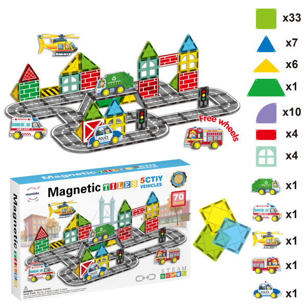 Mamido Mamido Magnetická stavebnica mesto 70 dielov Služobné vozidlá XL MT1440