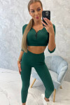 Žebrovaný crop top set tmavě zelené barvy UNI