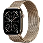 Apple Watch Series 11 GPS+Cellular 46mm Zlaté titánové telo - Zlatý milánsky ťah S/M / 130-180 mm (MFD74MP/A)