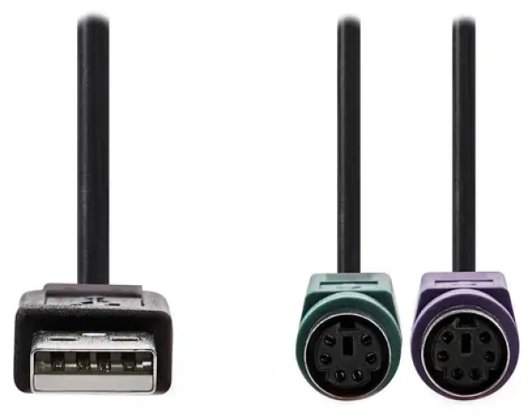 Nedis adaptér USB-A - 2x PS/2 čierna / Adaptér / 480 Mbps / 30 cm (CCGB60830BK03)