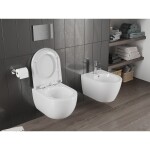 MEXEN/S - Carmen Závesná WC misa Rimless Tornado vrátane sedátka s slow, duroplast, biela lesk 30880200T