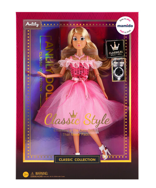 Mamido Mamido Bábika Anlily v ružových šatách 29 cm