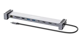Manhattan Dokovacia stanica 10-in-1 šedá / Dokovacia stanica / USB-C / 2x HDMI 4K 60Hz / PD 100W / USB-A 3.2 Gen1 (190398)