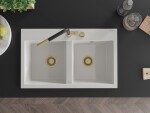 MEXEN/S MEXEN/S - Hektor granitový drez 2-bowl 800 x 480 mm, biela, zlatý sifón 6521802000-20-G