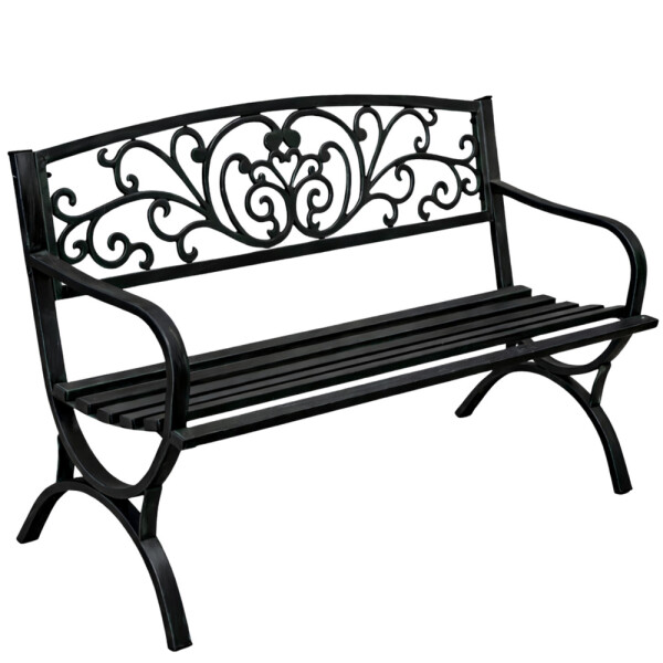 Mamido Záhradná kovová lavica pre 2 osoby dekoratívna čierna