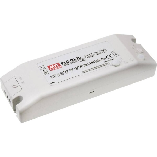 MEAN WELL PLC-60-15 LED driver, napájací zdroj pre LED konštantné napätie, konštantný prúd 60 W 4 A 15 V/DC bez možnosti stmievania, PFC spínacie obvod,; PLC-60-15