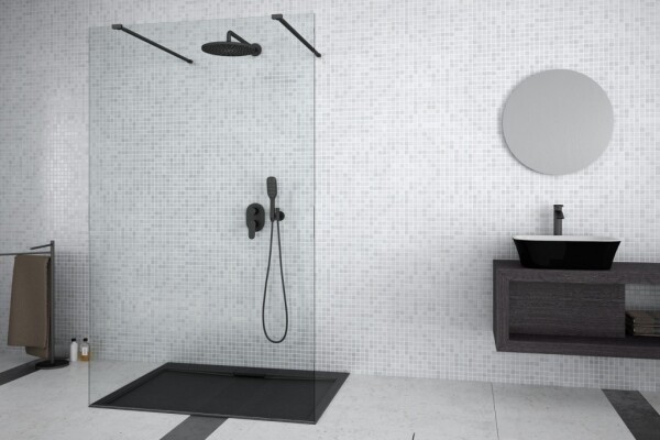 BESCO - Walk-in sprchovací kút AVEO DUE BLACK - FARBA rámu - Čierna, Pevná stena - Bez pevnej steny, Rozmer A - 90, Rozmer C - 195, Výplň - Číre bezpečnostné sklo - 8 mm BCAVEODUE90BL