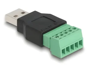 DeLock / Adaptér / USB 2.0 Typ-A - Terminal Block 5 pin / 2-dielny / čierna, zelená (65971)