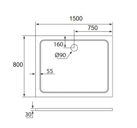 H K - THOR Sprchová vanička z liateho mramoru, obdĺžnik, 150x80x3 cm SE-THOR-15080