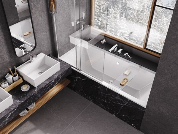 BESCO - Vaňová zástena EASY SLIDE - FARBA rámu - Hliník leštený, Rozmer A - 100 cm, Smer zatvárania - Univerzálne Ľavé / Pravé, Výplň - Číre bezpečnostné sklo - 4 mm BCEASL100CC