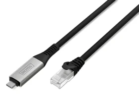 Digitus USB-C - RJ45 čierna / Sieťový adaptér / Gigabit Ethernet / Cat6a S/FTP / 5 m (AK-300601-050-S)