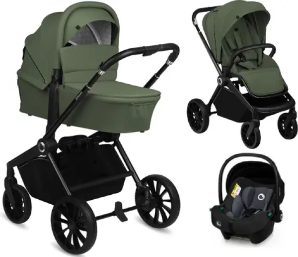 Lionelo Kočík kombinovaný Mika PLUS 3v1 Green Olive / hliníkový rám / autosedačka 0-13 kg / 5bodové pásy (LO-MIKA PLUS 3IN1 GREEN OLIVE)