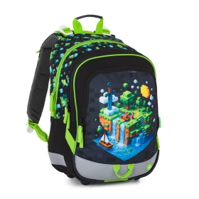 Bagmaster ALFA 26 B školní tříkomorový batoh – kostičkový svět Zelená 23 l 230394