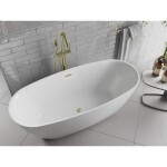 MEXEN/S - Luvo Slim voľne stojaca vaňa 170 x 75, biela, sifón a prepad zlatá kartáčovaná 52801707500-55
