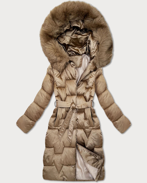 Béžová dámska zimná bunda s opaskom S'West (B8305-12) odstíny béžové M (38)