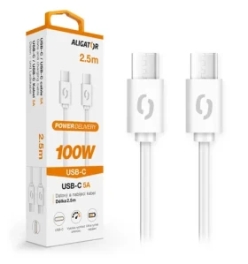 Aligator Dátový kábel POWER 100W / USB-C/USB-C 5A / 2.5m biely (DATKP53)