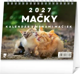 NOTIQUE Stolový kalendár Mačky 2027 / Stolný kalendár / slovenský / s menami mačiek / 16,5 x 13 cm