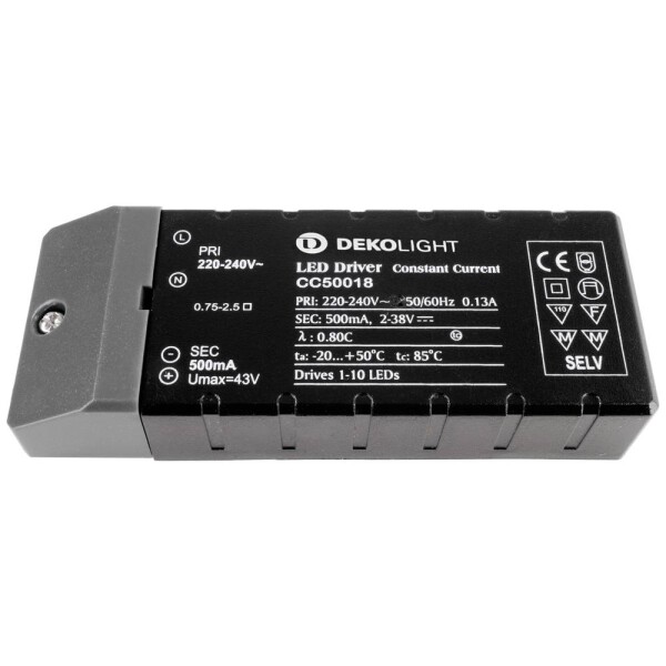 Deko Light BASIC, CC, CC50018/18W napájací zdroj pre LED konštantný prúd 18 W 500 mA 2 - 38 V; 180513