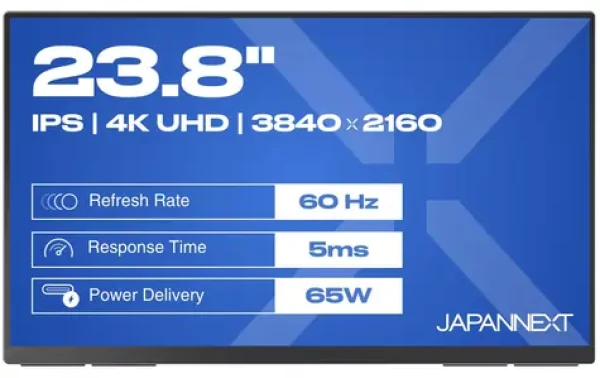 23,8" JAPANNEXT JN-MD-IPS238U-C6 čierna / Prenosný monitor / IPS / UHD 3840x2160 / HDMI + USB-C / AMD FreeSync (JN-MD-IPS238U-C6)