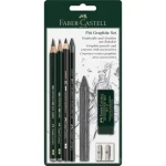 Faber-Castell Grafitové ceruzky s gumou a strúhadlom / 7ks / čierna (112997)