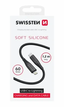 Swissten SOFT SILICONE dátový kábel USB-C (M) - Lightning (M) 1.2m čierna / 60W / 3A (71535010)
