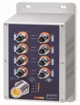 Planet vodotesný PoE switch 8x FE M12 IP67 / Switch / 8x PoE 802.3at 180 W / -40 až 75 ° C / 12-56 VDC (ISW-808PT-M12)