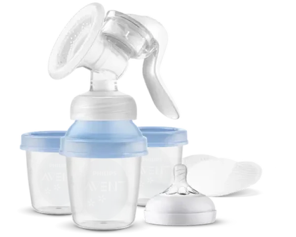 Philips Avent SCF430/13 modrá / Manuálna odsávačka materského mlieka / rukoväť / skladovacie poháriky