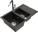MEXEN/S MEXEN/S - Gaspar granitový drez 1.5 s odkvapkávačom vrátane batérie Flora, čierna/zlatá metalik 6507-75-670401-07
