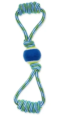 HAVE A PET Hračka pre psov s tenisákom modro-zelená / Horolezecké lano / 40 cm / Stredné, veľký, obrie plemená (854-320375)