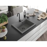 MEXEN/S MEXEN/S - Elix granitový drez 1-miska 600 x 500 mm, sivý, sifón čierna 6525601005-71-B